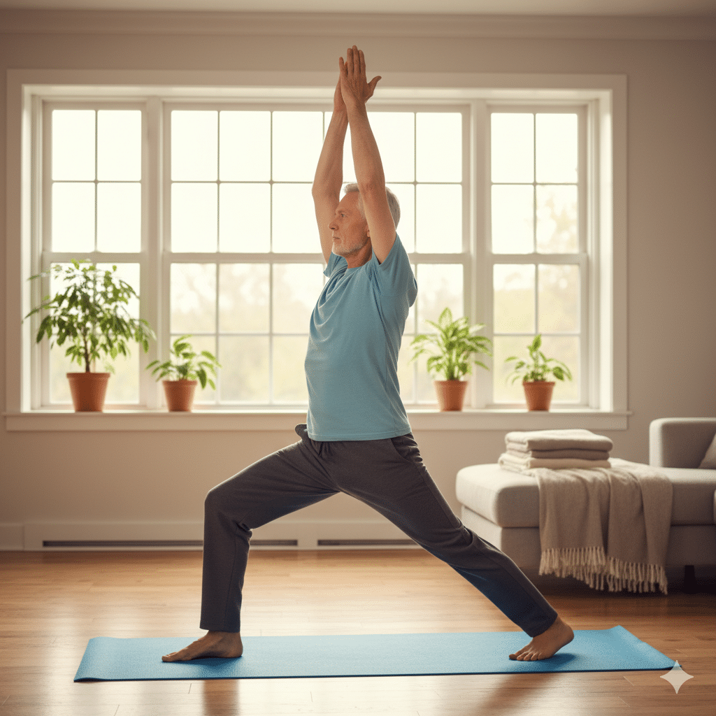adulto mayor realizando ejercicios de flexibilidad y rango de movimiento para Parkinson