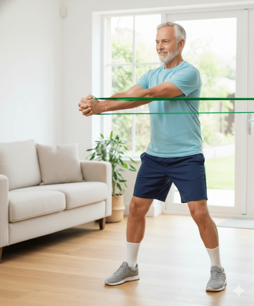 Hombre mayor realizando ejercicio de fuerza para Parkinson