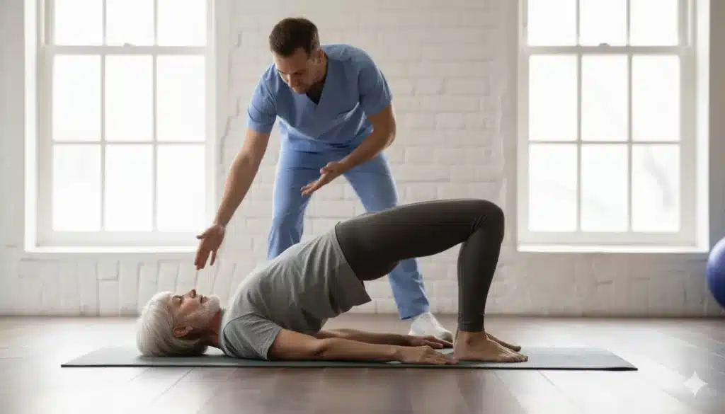 ejercicios de elevación de pelvis para fortalecer glúteos, isquiotibiales y zona lumbar.