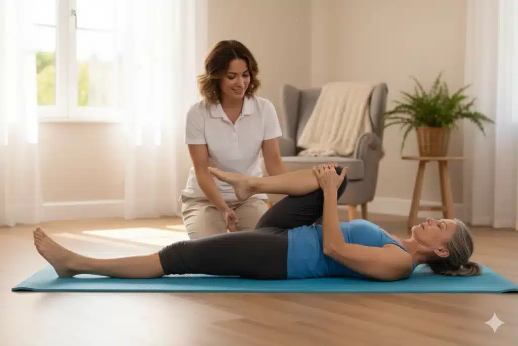 Ejercicio de rodillas al pecho para estirar la zona lumbar”