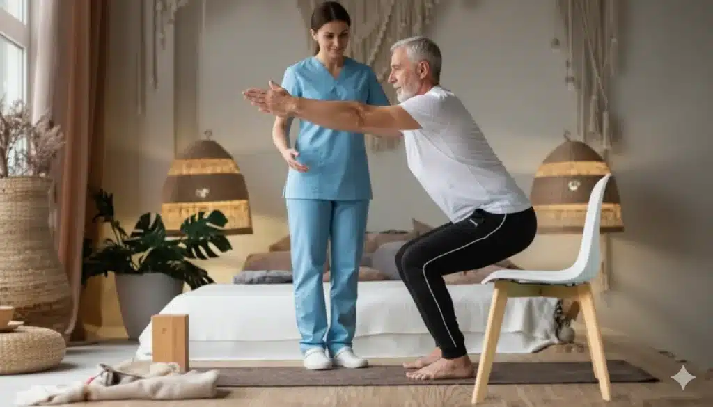 ejercicio de sentadilla para fortacelercer cuadriceps y gluteos. Para prevenir dolor de ciática