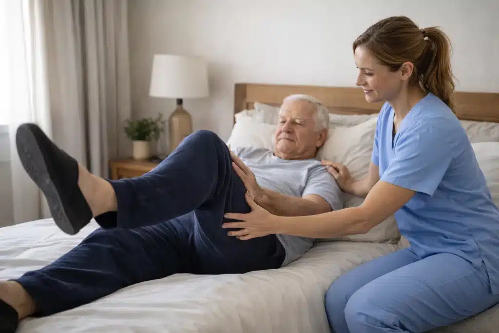 Ejercicios de fisioterapia en cama para personas con movilidad reducida